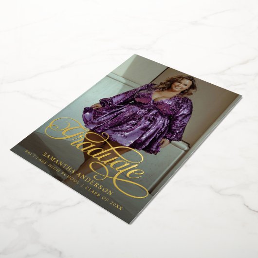 Modern Afstuderen Script 2 foto's Graduation Party Folie Uitnodiging (Gedraaid)