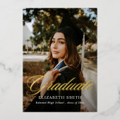 Modern Afstuderen Script 2 foto's Graduation Party Folie Uitnodiging (Voorkant)