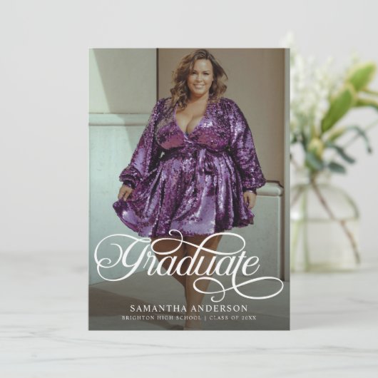 Modern Afstuderen Script 2 foto's Graduation Party Kaart (Staand voorkant)