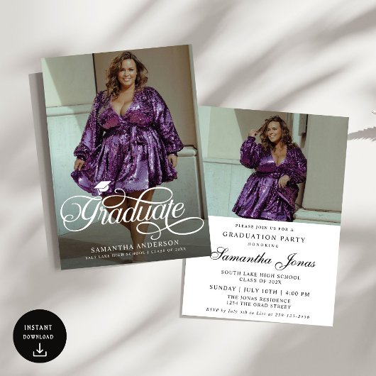 Modern Afstuderen Script 2 foto's Graduation Party Kaart