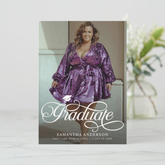 Modern Afstuderen Script 2 foto's Graduation Party Kaart (Staand voorkant)