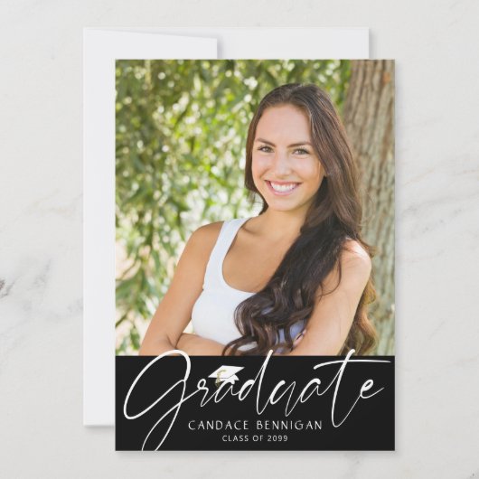 Modern Afstuderen Script 2 Foto's Zwart Wit Aankondiging (Voorkant)