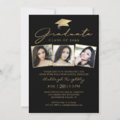 Modern Afstuderen Script 3 foto's Zwart Goud Kaart (Voorkant)