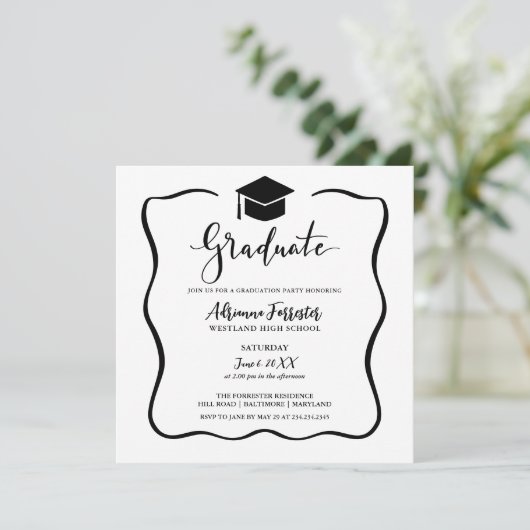 Modern Afstuderen Script Casual Afstudeerder Pet Kaart (Staand voorkant)