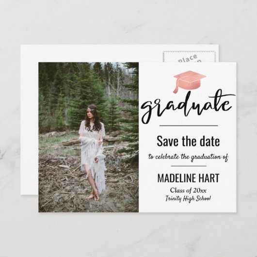 Modern Afstuderen script | De datum-foto opslaan Aankondigingskaart (Voorkant / Achterkant)