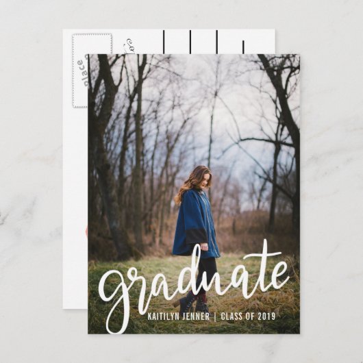 Modern Afstuderen script | De datum-foto opslaan Aankondigingskaart (Voorkant / Achterkant)