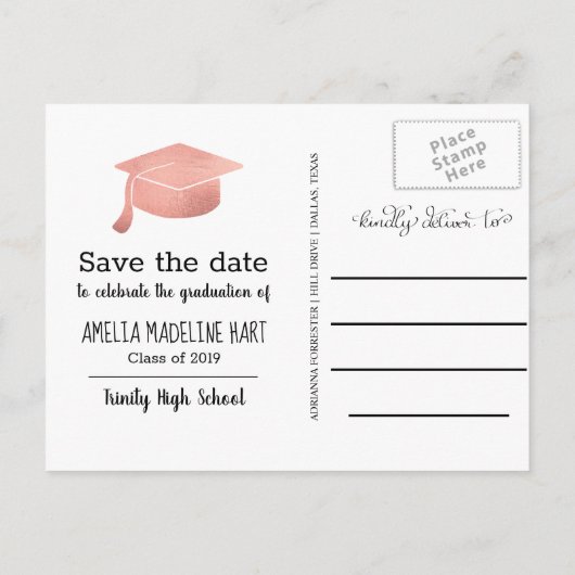 Modern Afstuderen script | De datum-foto opslaan Aankondigingskaart (Achterkant)