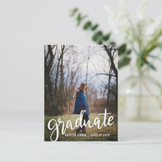 Modern Afstuderen script | De datum-foto opslaan Aankondigingskaart (Staand voorkant)