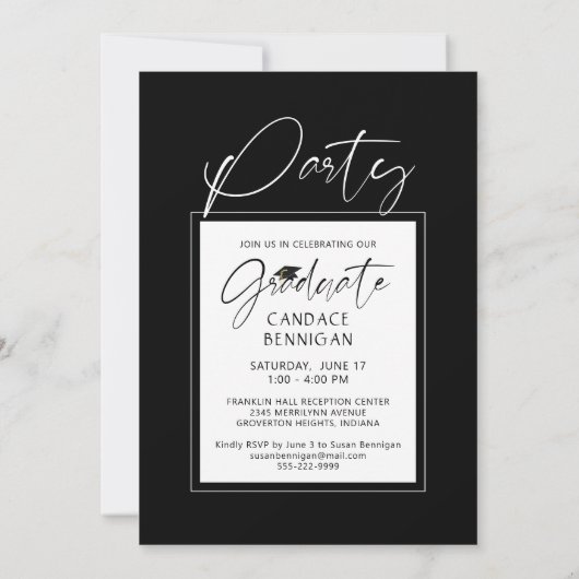 Modern Afstuderen Script One Photo White Pet Party Kaart (Achterkant)