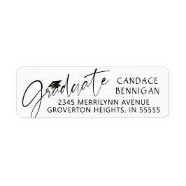 Modern Afstuderen Script Zwart Pet Etiket