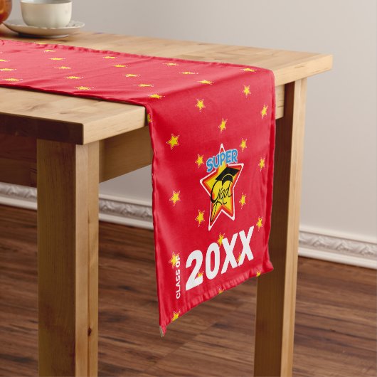 Modern Afstuderen Super Afstudeerder Logo Table Ru Korte Tafelloper (Voorbeeld)