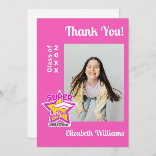 Modern Afstuderen Super Afstudeerder Roze bewerkba Bedankkaart (Voorkant / Achterkant)
