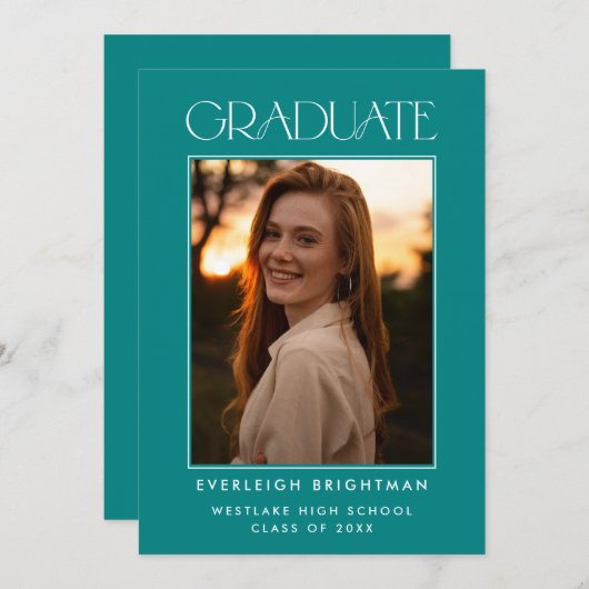 MODERN AFSTUDEREN TYPOGRAFIE FOTO AFSTUDEREN INVIT KAART (Voorkant / Achterkant)