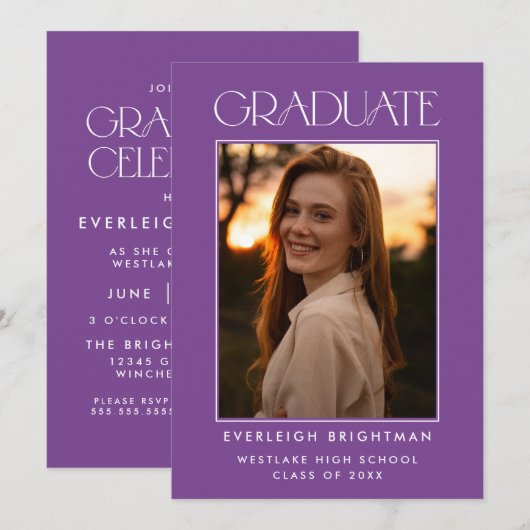 MODERN AFSTUDEREN TYPOGRAFIE FOTO AFSTUDEREN INVIT KAART (Voorkant / Achterkant)