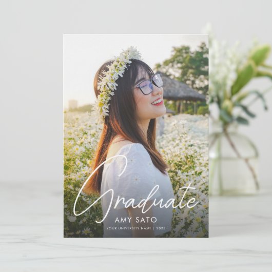 Modern Afstuderen voor foto's, wit script Kaart (Staand voorkant)