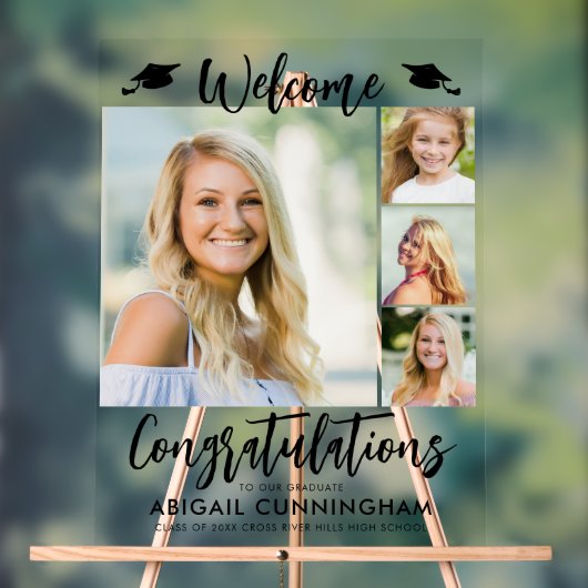 Modern Afstuderen Welkom 4 Foto's Script Acryl Bord (Neutraal)