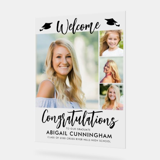 Modern Afstuderen Welkom 4 Foto's Script Acryl Bord (Hoek)