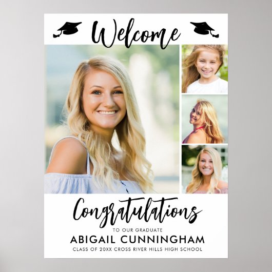 Modern Afstuderen Welkom 4 Foto's Script Poster (Voorkant)
