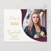 Modern Afstuderen wit / Maroon Wave Foto Aankondigingskaart (Voorkant)