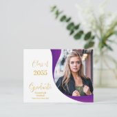 Modern Afstuderen Wit/Paarse Golf Foto Aankondigingskaart (Staand voorkant)