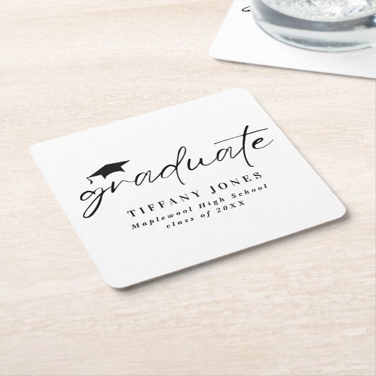 Modern Afstuderen wit script afstudeerfeest Kartonnen Onderzetters (Schuin)