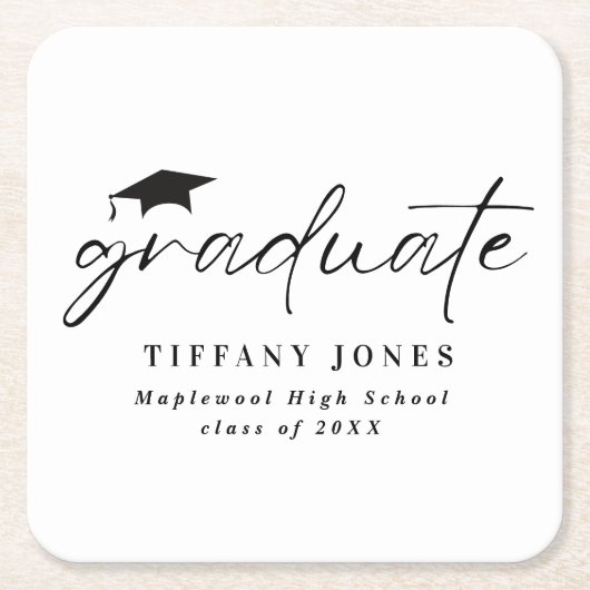 Modern Afstuderen wit script afstudeerfeest Kartonnen Onderzetters (Voorkant)