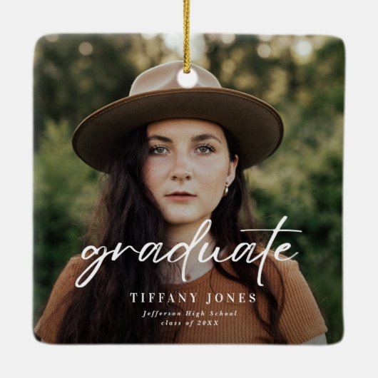 Modern Afstuderen witboek 4 Foto's Afstuderen Keramisch Ornament (Achterkant)