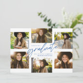 Modern afstuderen zes foto collage blauw afstudere kaart (Staand voorkant)