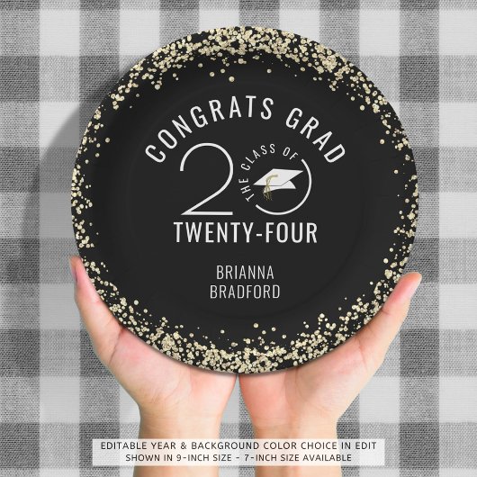 Modern Afstuderen Zwart Faux Gold Glitter Papieren Bordje