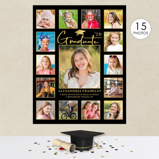 Modern Afstuderen zwart Gold 15 fotocollage Poster