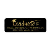 Modern Afstuderen Zwart Goud Brushstroke Pet Jaar Etiket (Voorkant)