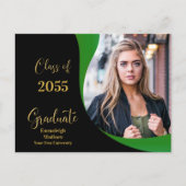 Modern Afstuderen zwart/groene golf foto Aankondigingskaart (Voorkant)