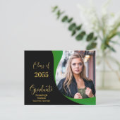 Modern Afstuderen zwart/groene golf foto Aankondigingskaart (Staand voorkant)