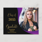 Modern Afstuderen zwart/Paarse golf foto Aankondigingskaart (Voorkant)