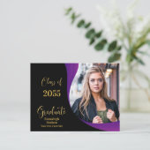 Modern Afstuderen zwart/Paarse golf foto Aankondigingskaart (Staand voorkant)