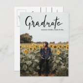 Modern Afstuderen zwart script handgeschreven | Fo Aankondigingskaart (Voorkant / Achterkant)