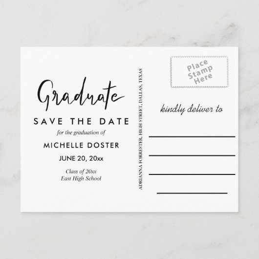 Modern Afstuderen zwart script handgeschreven | Fo Aankondigingskaart (Achterkant)