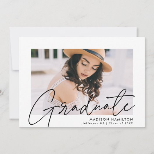 Modern Afstuderen zwart Script Photo Afstuderen Aankondiging (Voorkant)