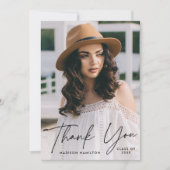 Modern Afstuderen zwart Script Photo Afstuderen Bedankkaart (Voorkant)