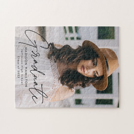 Modern Afstuderen zwart Script Photo Afstuderen Legpuzzel (Horizontaal)