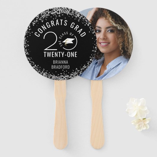 Modern Afstuderen Zwart Stijlvol Klasse Jaar Handwaaier (Voorkant en achterkant)