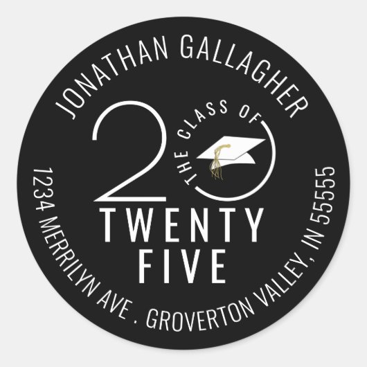 Modern Afstuderen Zwart Stijlvol Klasse Jaar Ronde Sticker (Voorkant)
