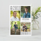 Modern Afstuderen zwart wit 5 fotocollage Aankondiging (Staand voorkant)