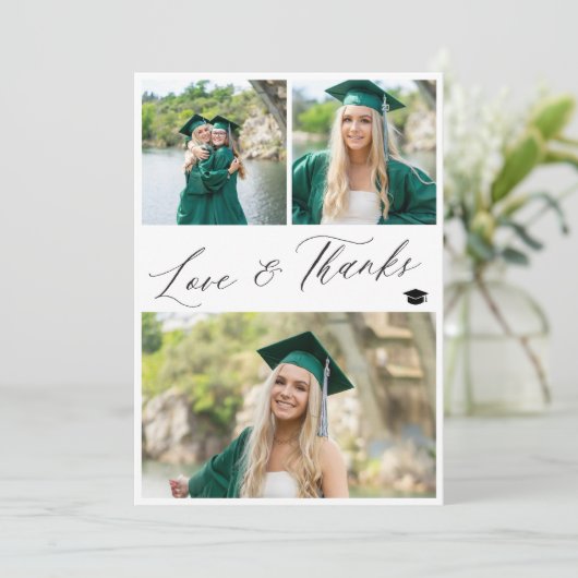 Modern afstuderen zwart-wit foto bedankkaart (Staand voorkant)