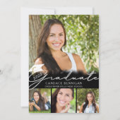 Modern Afstuderen zwart wit script 5 Foto Party Kaart (Voorkant)