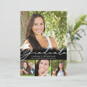 Modern Afstuderen zwart wit script 5 Foto Party Kaart (Staand voorkant)