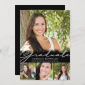 Modern Afstuderen zwart wit script 5 Foto Party Kaart (Voorkant / Achterkant)