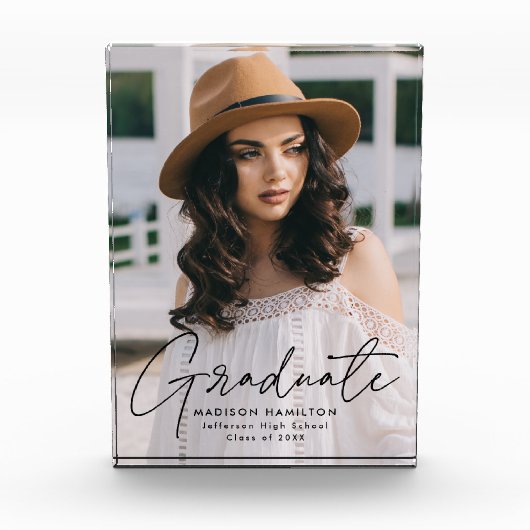 Modern Afstuderen zwart-witscript Afstuderen Fotoblokken (Voorkant)