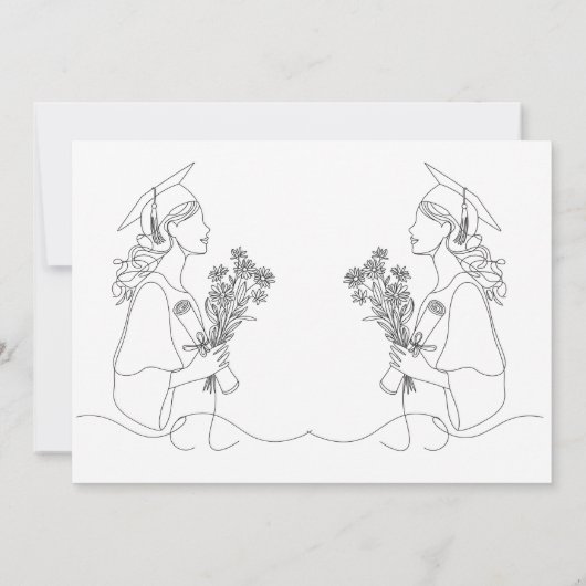 Modern Afstuderen Zwart & witte lijn kunst afstude Aankondiging (Achterkant)