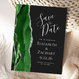Modern Agaat Groen Zilver Donker Save the Date Aankondigingskaart